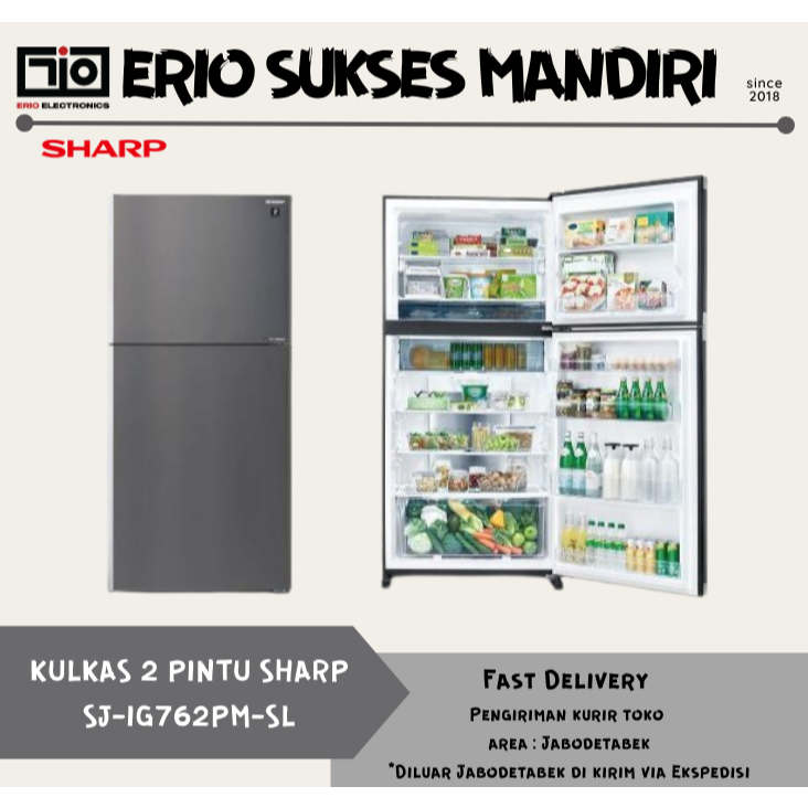 SHARP SJ-IG762PM-SL Kulkas 2 pintu J-Tech Inverter 570 L