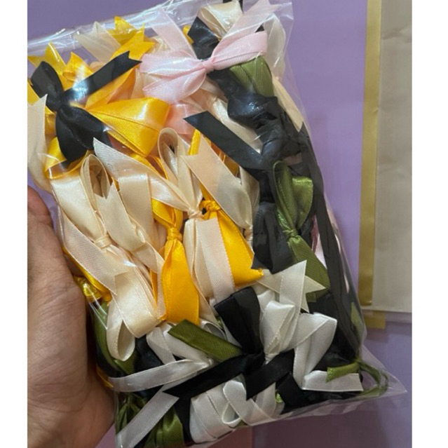 

[TERMURAH] 100 biji Pita Satin 1 cm Siap Pakai Souvenir Tempel Premium
