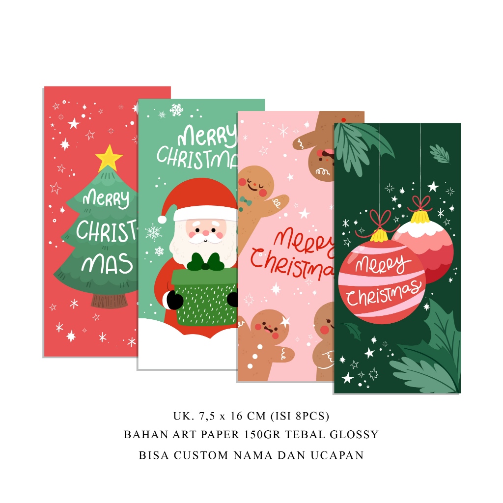 

(ISI 8 PCS) AMPLOP NATAL CUSTOM NAMA | ANGPAU CHRISTMAS PREMIUM - CHRISTMAS GALORE SET