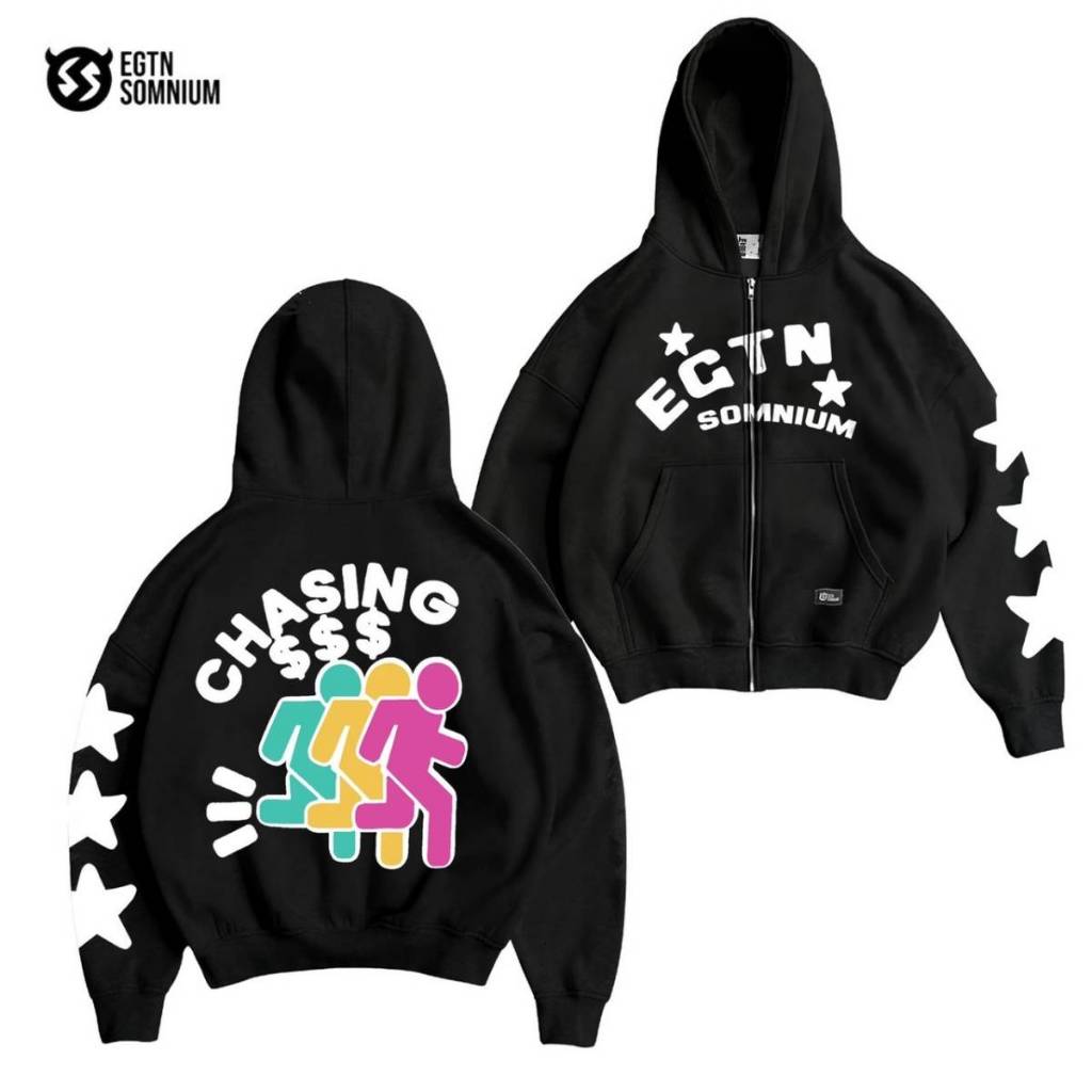 Jaket Hoodie Zipper Boxy Crop Chasing Streetwears Skate Black | Hoodie Pria Distro  | Sweater Boxy C