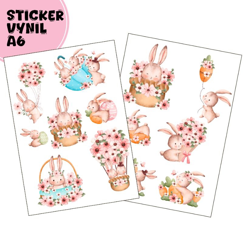 

#PROMO 2pcs Sticker Vynil A6 Bunny Kelinci Bunga