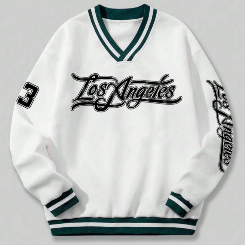 LOS ANGELES SWEATER V-NECK OVERSIZE S-6XL JUMBO FLEECE UNISEX CASUAL