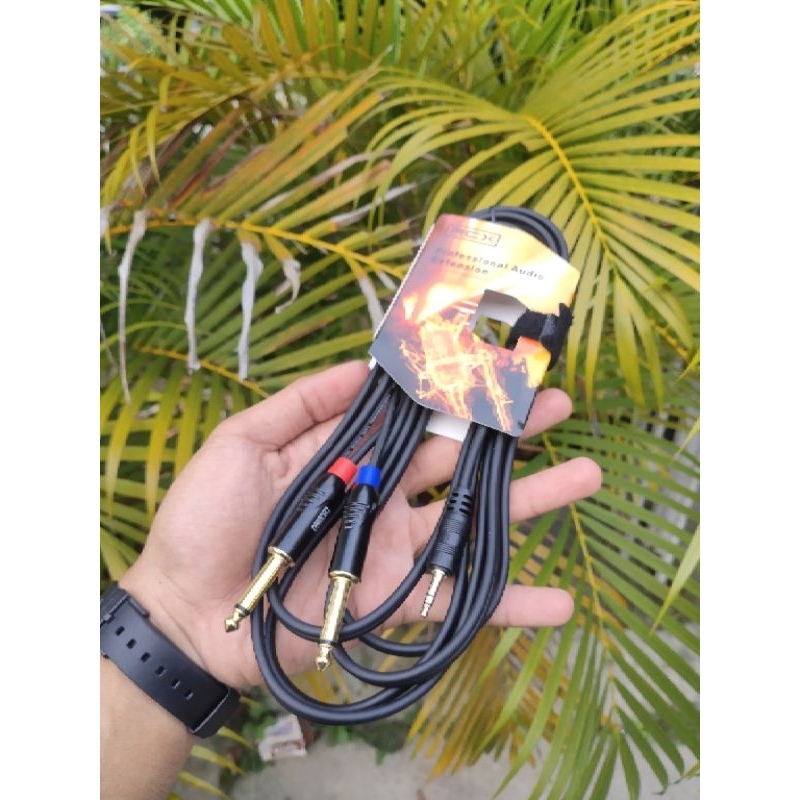 Kabel Input Music RCX KABEL HP Mini Stereo 3,5mm ke 2 Jack Akai / Toa Male Laki 2 Meter Mini 3,5 mm 