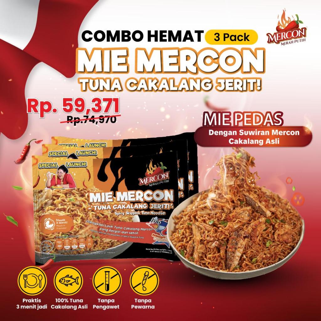 

[NEW] Mercon Merah Putih - Combo Hemat 3 Pack Mie Mercon Tuna Cakalang Jerit || Mie Goreng Pedas Instan