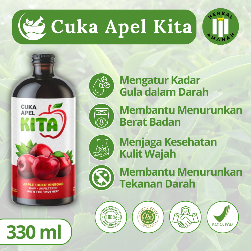 

Cuka Apel Kita 330ml Multi Khasiat - Menurunkan gula darah , Asam Lambung dll
