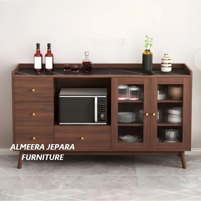 Rak dapur minimalis Rak piring kayu jati solid Bufet kayu jati Bufet microwave kayu jati