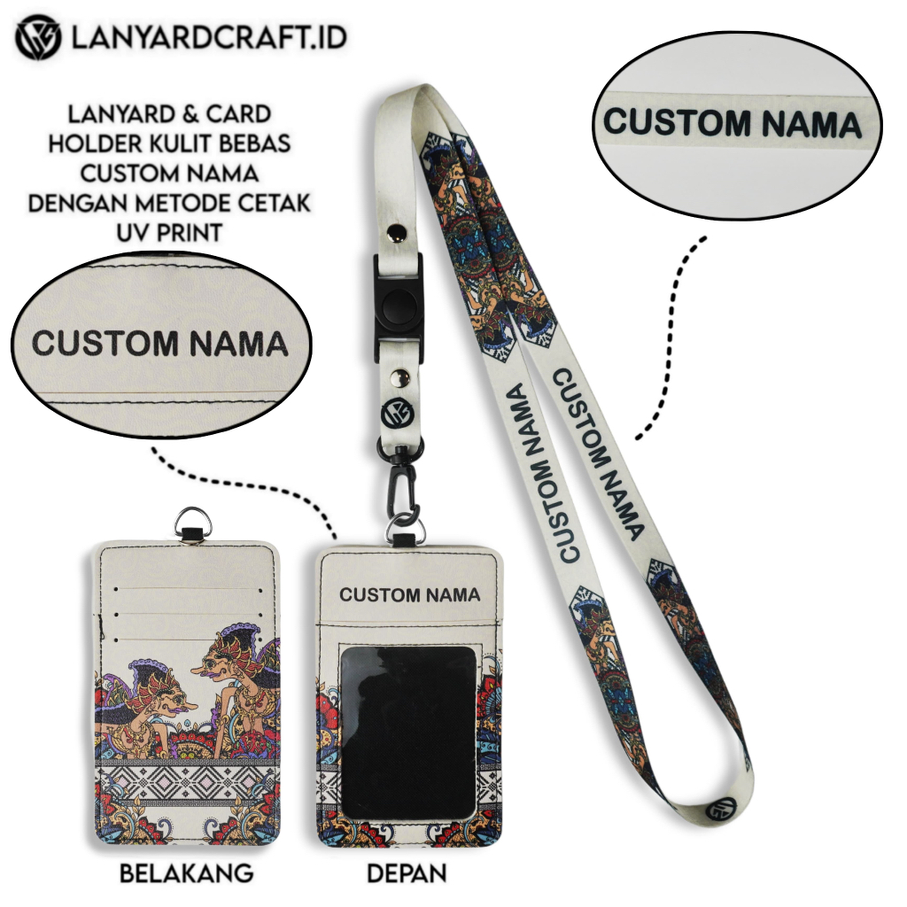 

V1 Id Card Holder Leather Custom + Lanyard Custom Nama Wayang Series Gantungan Tali Lanyard Holder Id Card Kulit UV Print