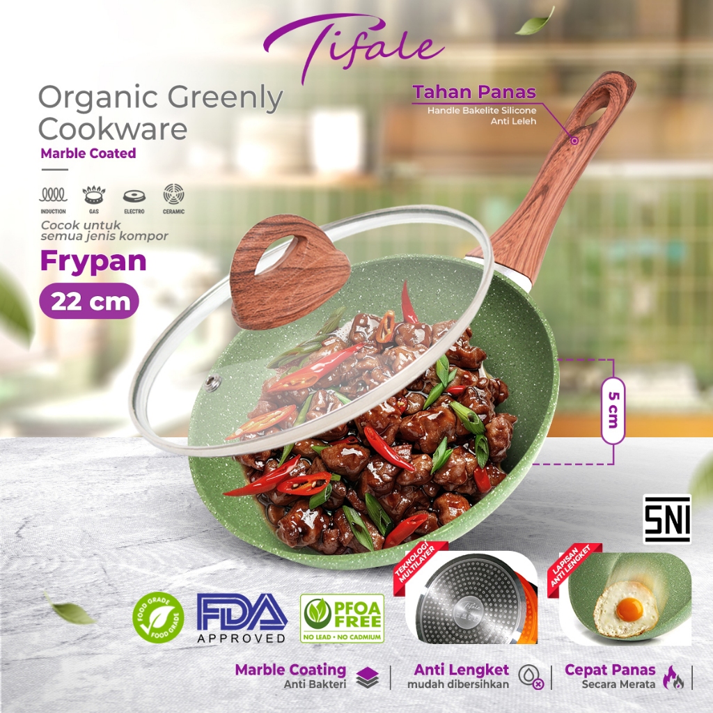 Tifale Organic Greenly Cookware Marble Coated Anti lengket Handle Bakelite Silicone Anti Leleh Avoca