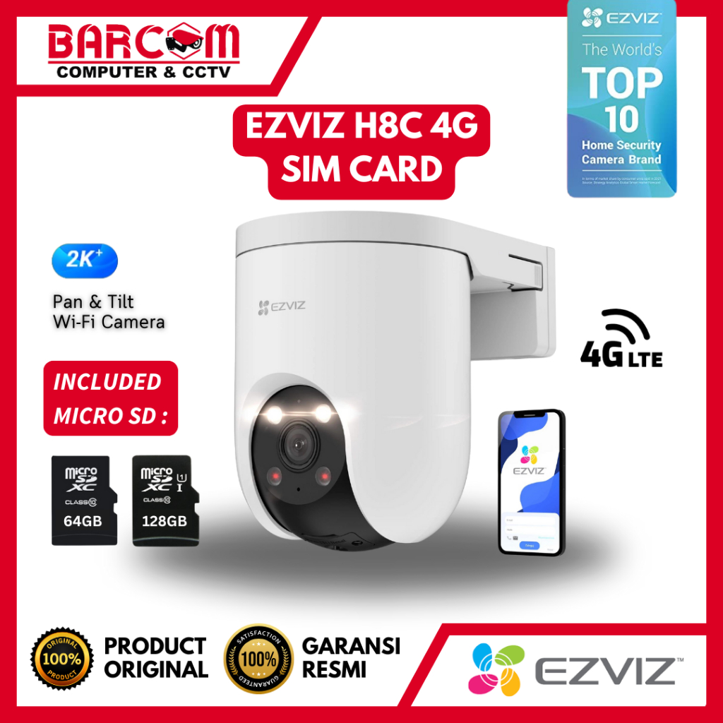 EZVIZ H8C 4G SIMCARD 2K+ INCLUDED MICROSD 64GB / 128GB OUTDOOR CAMERA CCTV - ORIGINAL EZVIZ