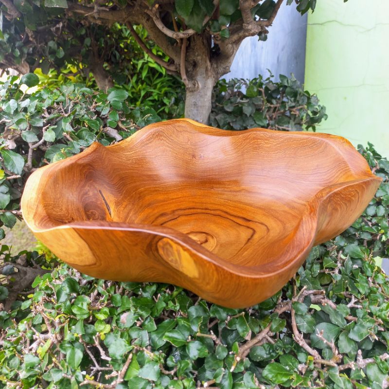 MANGKOK KERANG KAYU JATI d30 x 7 / MANGKOK BUAH DESIGN KERANG /MANGKOK KAYU JATI BENTUK KERANG /MANG