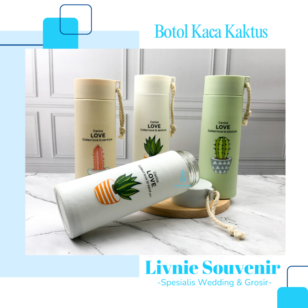 Souvenir Botol Tumbler Kaca Kaktus Custom Sablon