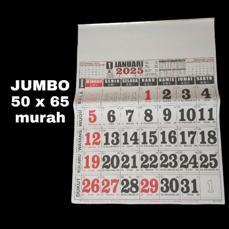 

kalender jumbo 2025 ukuran 50 x 64 cm