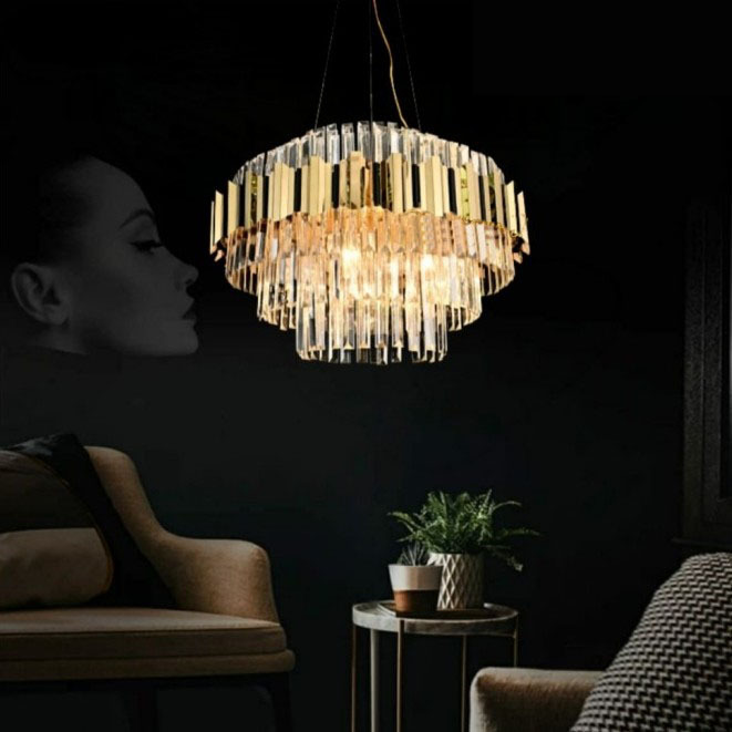 Lampu Hias Gantung gold ornamen kaca Crystal oval classic modern minimalis elegan lighting living di