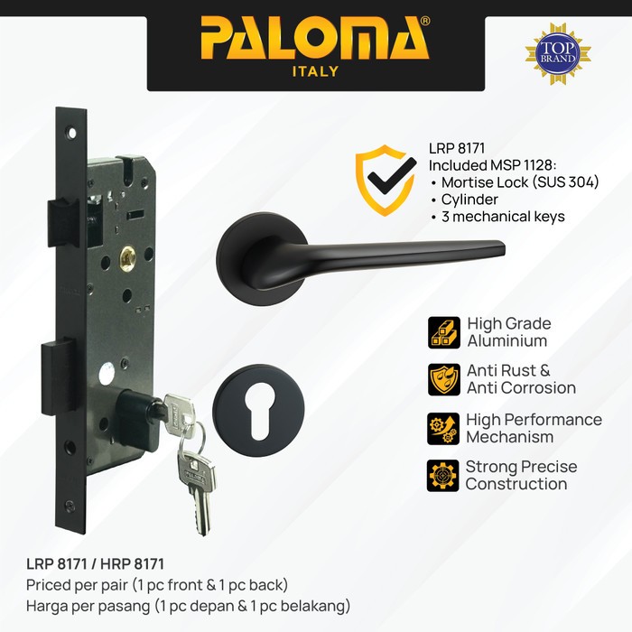 PALOMA Gagang Pintu Door Handle Pintu Roses Lever Engkol Pisah Misah Paket Kunci Pintu Lockset Lock 