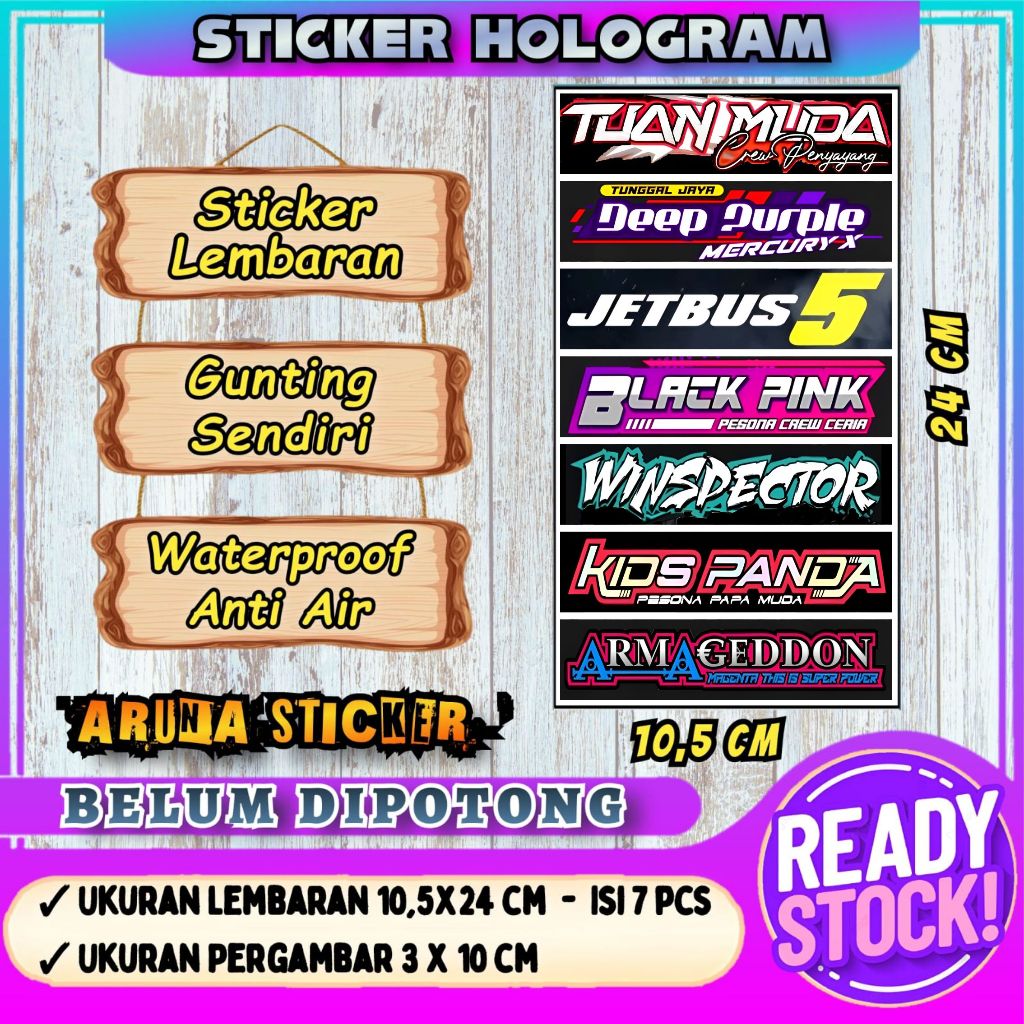 

7 PC STIKER BUS PANJANG Stiker Bus Basuri Lembaran Hologram Anti Air Sticker Telolet Basuri