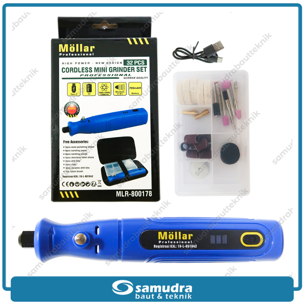 MOLLAR Alat Mini Grinder Baterai 4V Set 32 pcs USB Charger Tuner Cordless