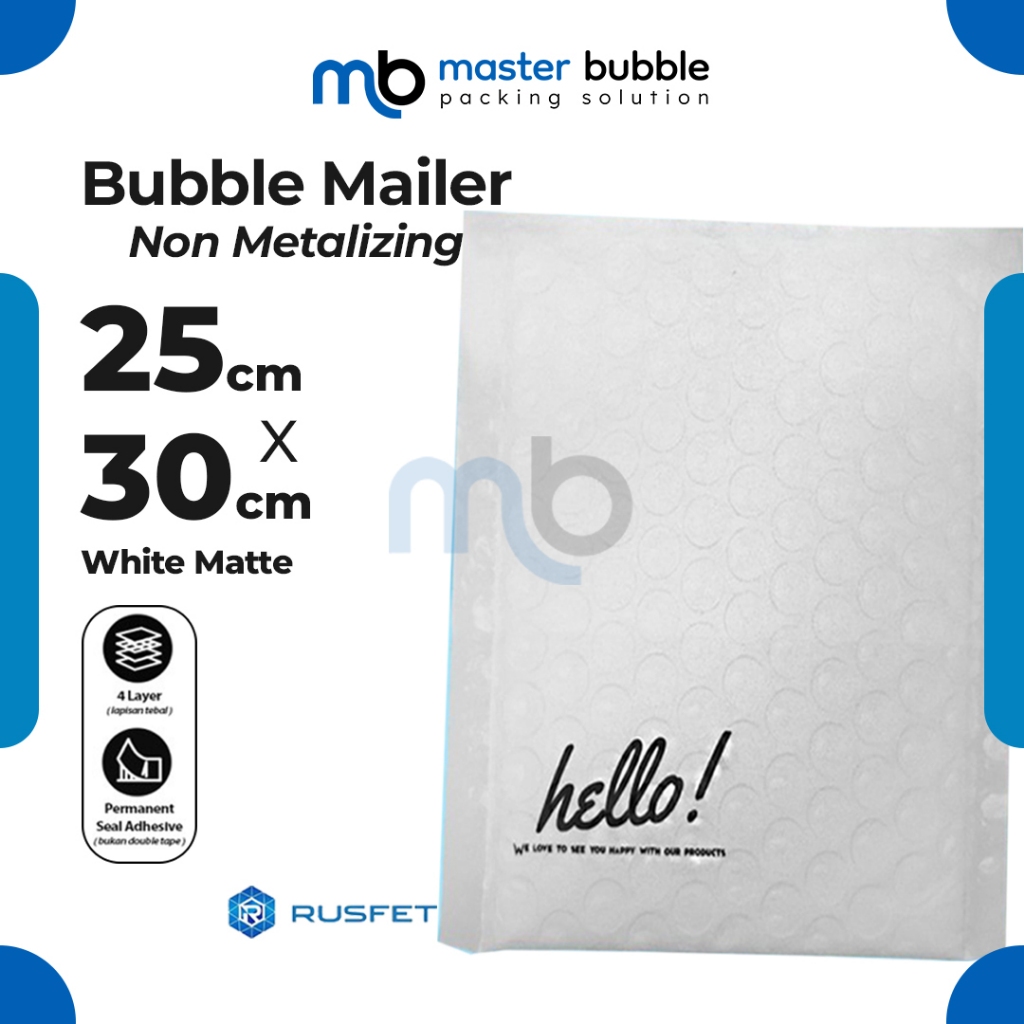 Amplop Envelope Bubble Mailer Putih 25 X 30 cm / Security Bag Mailer Rusfet Harga Ecer Satuan