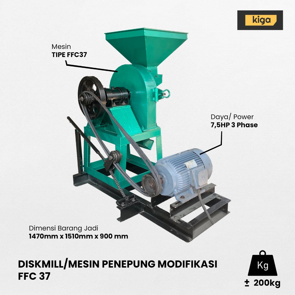 MESIN GILING SELEP PENEPUNG GILINGAN TEPUNG SERBAGUNA DISKMILL FFC37 + PENGGERAK DINAMO 7,5 HP