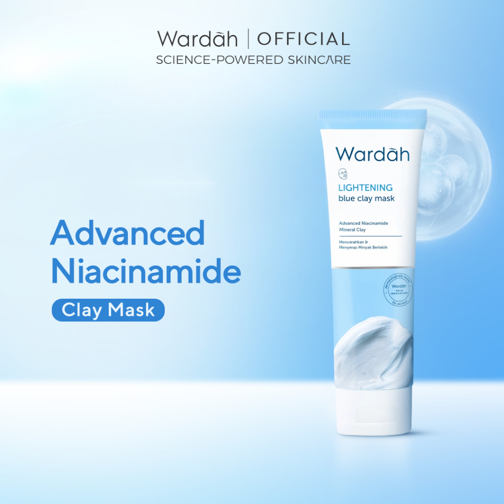 WARDAH Lightening Blue Clay Mask 50 g - Masker Wajah dengan Advanced Niacinamide dan Kaolin Mineral 