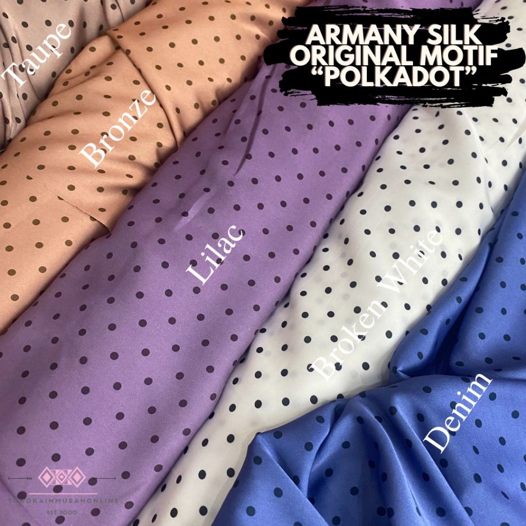 Kain SATIN ARMANY Original PRINT Motif POLKADOT Super Silk Premium Satin ARMANI 100% ASLI