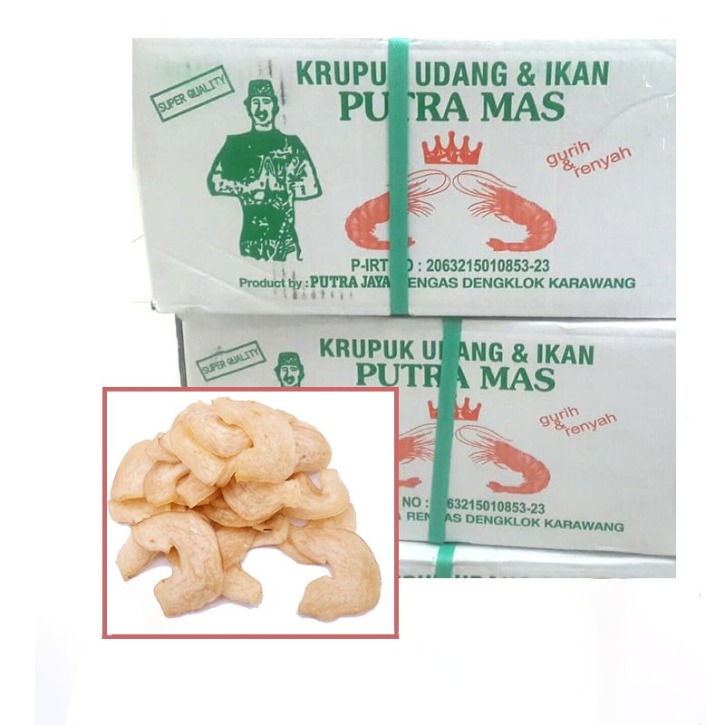 

Kerupuk Udang Putra Mas bentuk kacang mede 500gr / Krupuk Putramas kemasan ecer