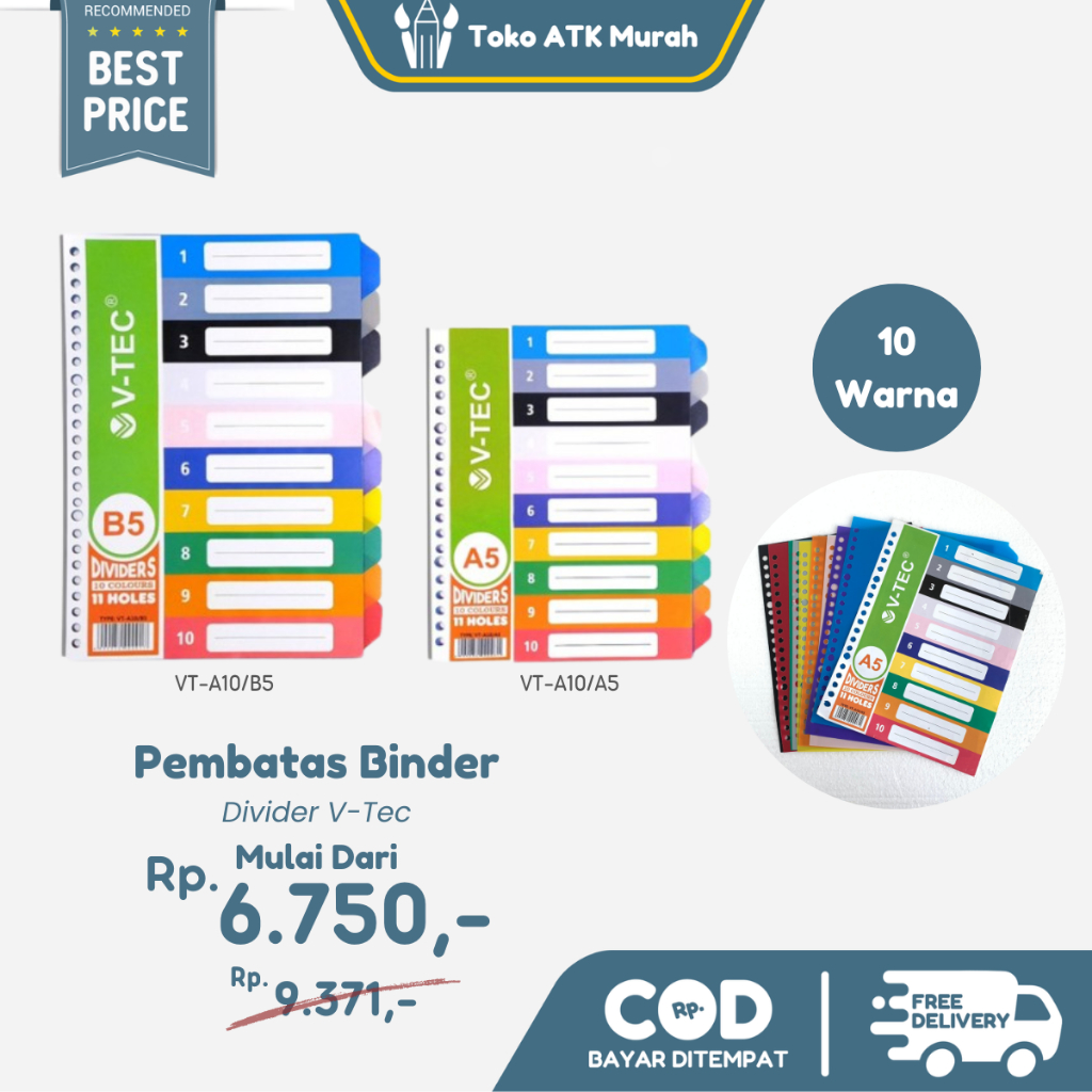 

Pembatas Binder Polos Warna A5 / B5 - Vtec Divider VT-A10