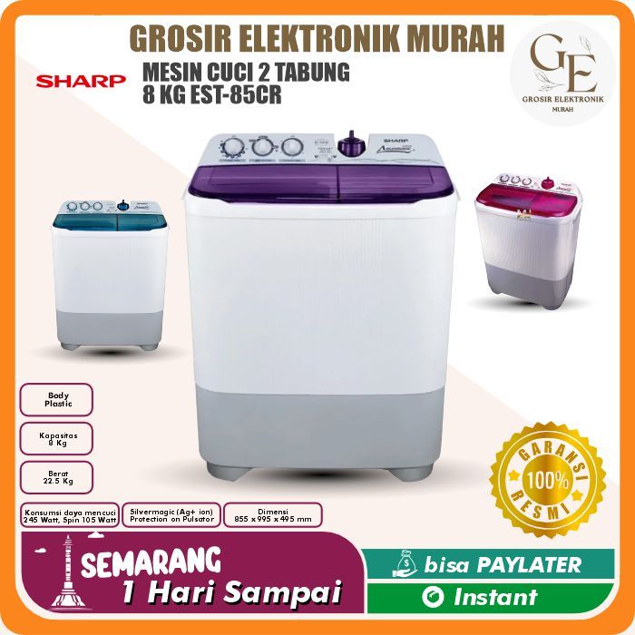 SHARP MESIN CUCI 2 TABUNG 8 KG EST-85CR ES T85CR 8 KG 2 NEW SUPER AQUAMAGIC 85 CR T85 CR