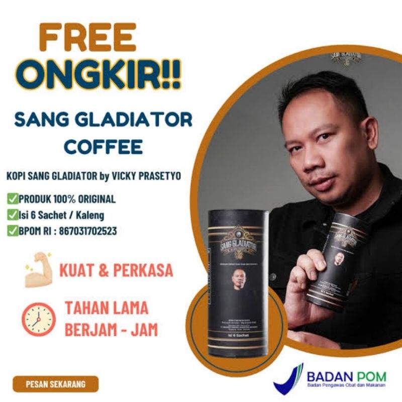 

Kopi Sang Gladiator by Vicky Prasetyo - Kuat Tak Terkalahkan - 1 Pack Isi 6 Sachet