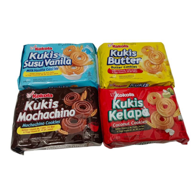 

Kokola kukis218gr Varian Milk vanilla cookies Butter cookies Coconut cokies Mochachino cookies