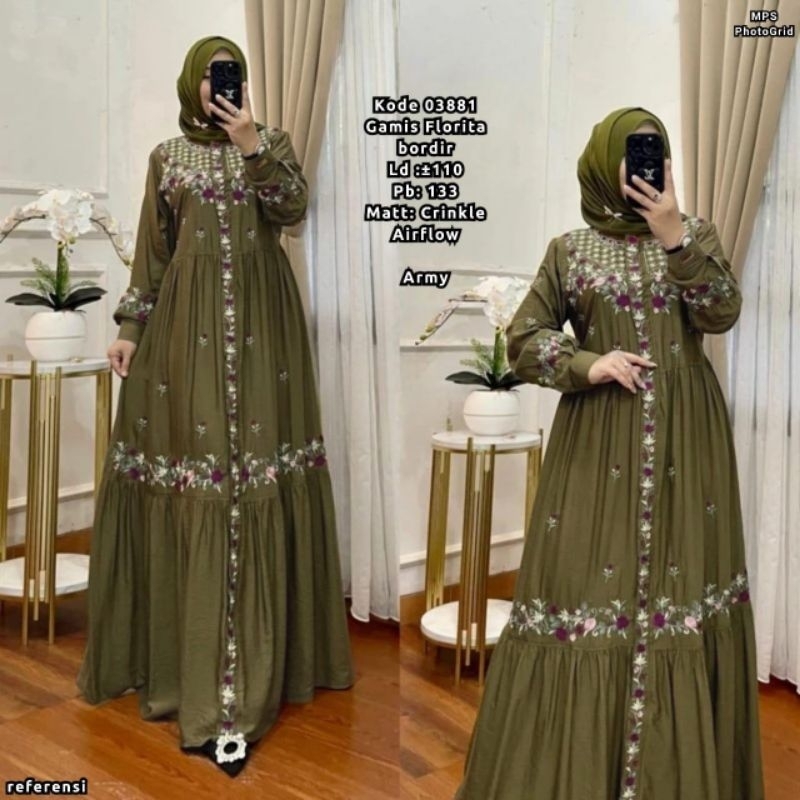 Gamis motif crinkle kombinasi rayon motif set rok