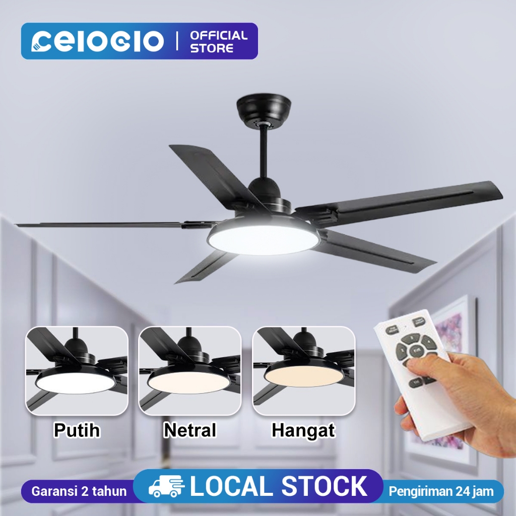 CELOGLO 52‘’ Kipas Angin Plafon Dengan Lampu - Kipas Angin Langit-langit Terintegrasi Dimmable Duduk