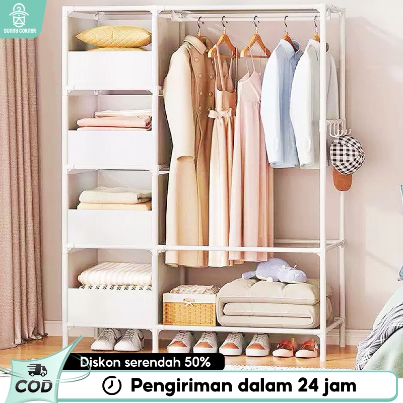 Rak Gantungan Baju Lemari Gantung Baju Lemari Pakaian Serbaguna Kain Pipa Baja Tebal Rak Gantung