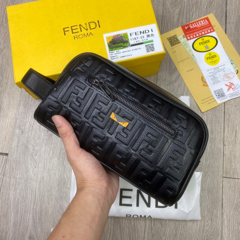 TAS FENDI CLUTCH PRIA IMPORT MEN CLUTCH LEATHER PREMIUM AAA QUALITY FREE BOX