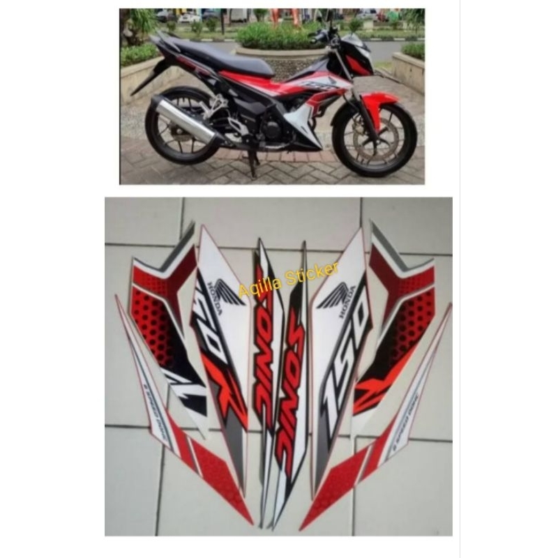 Striping sticker lis Les decal polet orian standar motor Honda Sonic warna itam putih 2019