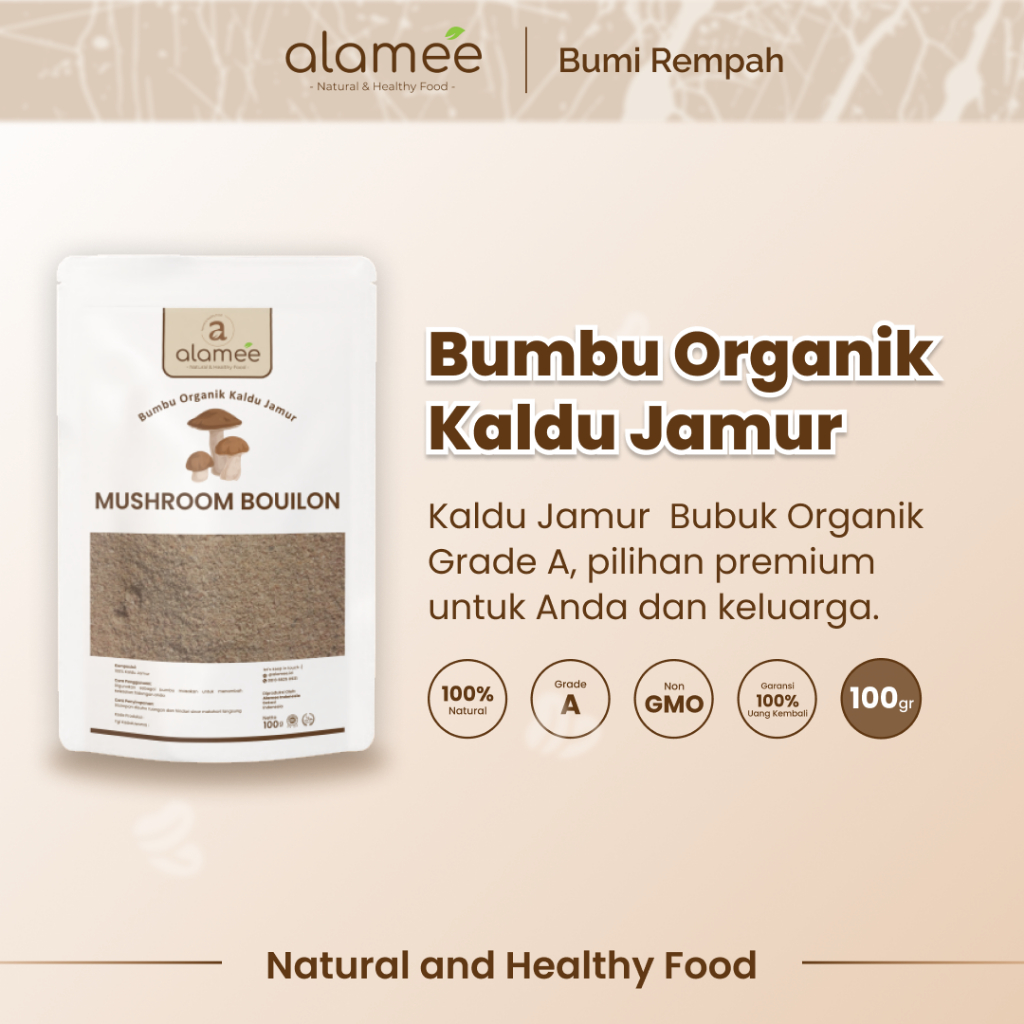 

ALAMEE Bubuk Kaldu Jamur NON MSG Bumbu Dapur Organik Praktis Mushroom Powder Seasoning 100gr