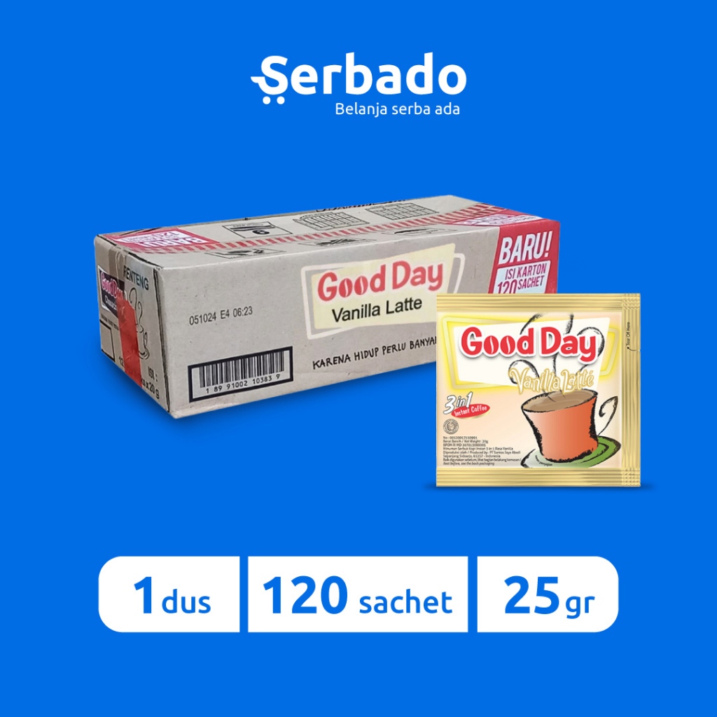 

Good Day Vanilla Latte Kemasan Sachet 20gr 1 Dus (Isi 120 Pcs)