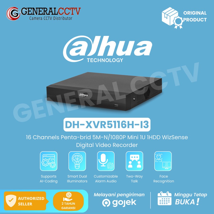 DAHUA XVR5116H-I3 DH-XVR5116HS-I3 WIZSENSE A1 H.265+ Support