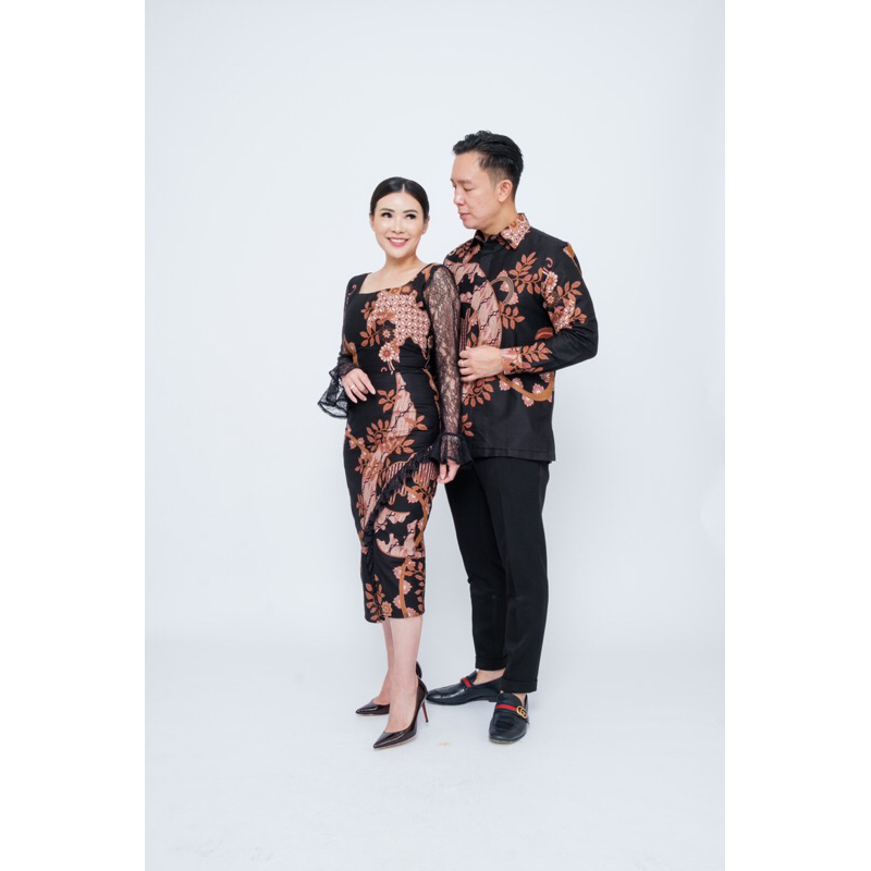Tradiciobatik Milka Couple Bigsize Kemeja Pria Lengan Panjang dan Dress Midi Wanita Premium