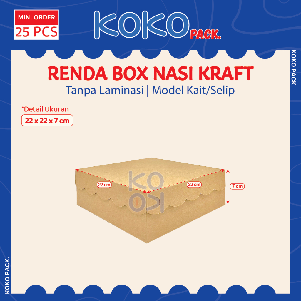 

Box Nasi Kraft Model Renda Tebal Tanpa Laminasi 22x22 | Dus Makanan Catering Kotak Take Away