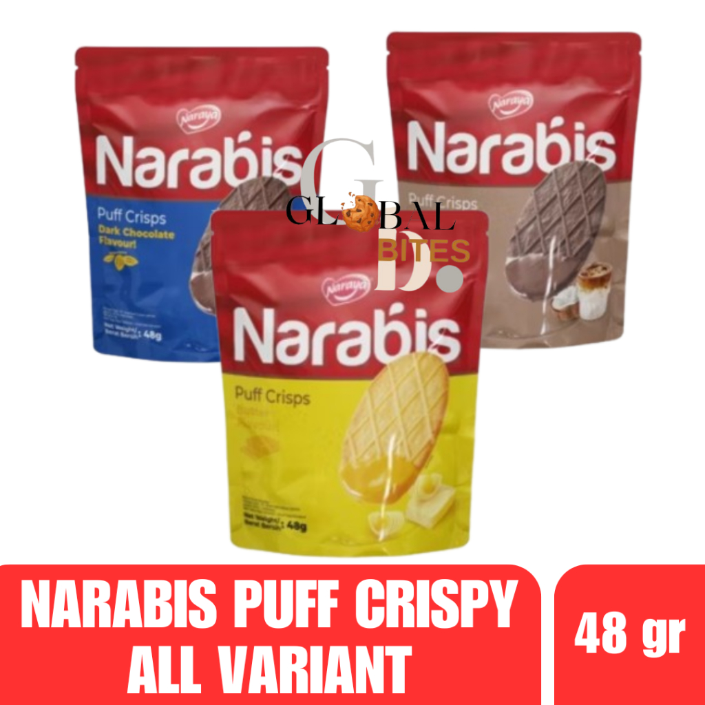 

NARAYA NARABIS PUFF CRISP Biscuit Cookies Puff Rasa Butter Coconut Latte Dark Chocolate 48gr