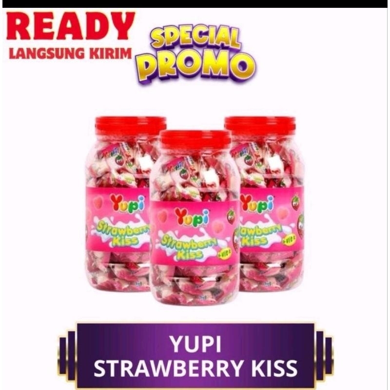 

permen yupi kiss straubery jar