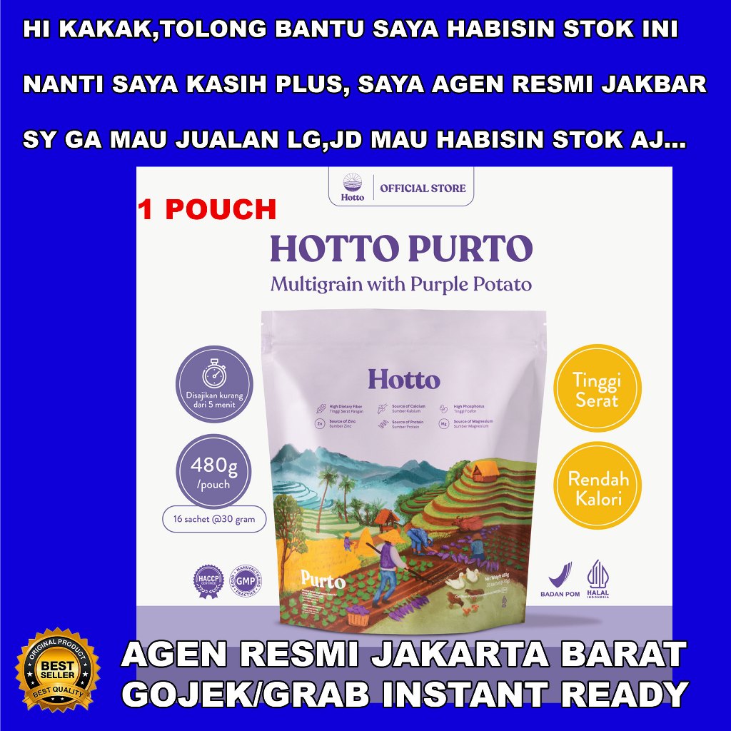 

(1 Pouch = isi 16 Saset) HOTTO PURTO Original Oat Multigrain Ubi Ungu Sereal Sehat Sachet Pouch