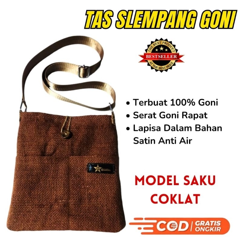 tas slempang goni coklat tua wanita/pria