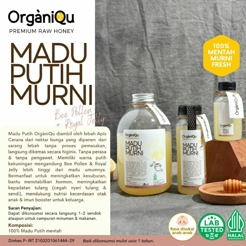 

ORGANIQU Madu Putih Murni Madu Mentah Hutan White Honey untuk kecerdasan otak dan kesehatan tulang