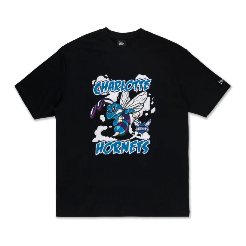 T SHIRT NEWERA ORIGINAL Charlotte Hornets NBA Gnarly Black Oversized Short Sleeve T-Shirt