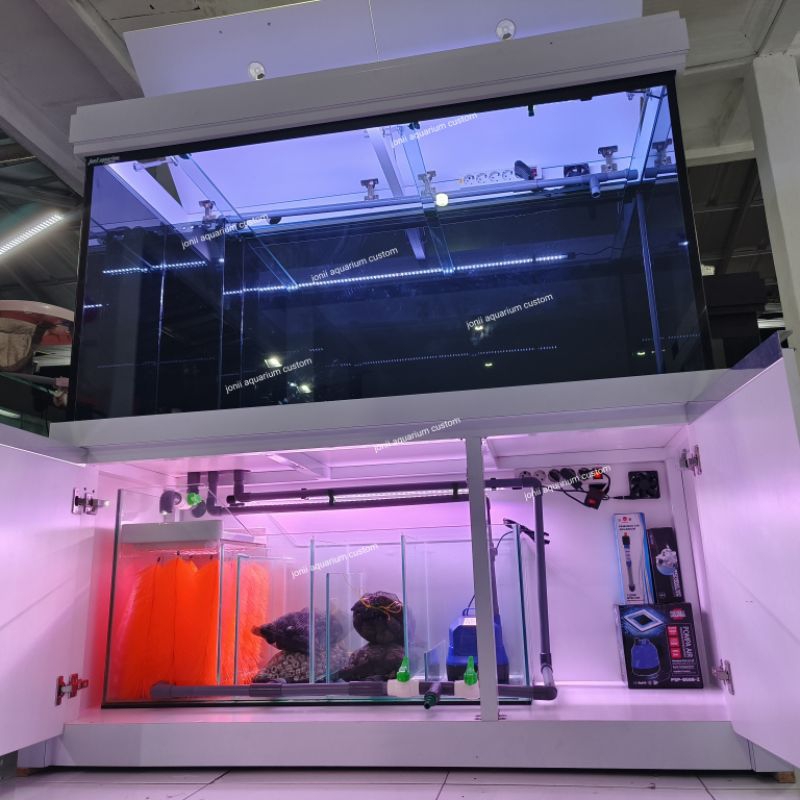 aquarium kabinet 150x60x80 12mm sistem sump filter miring box wet dry dan backwash full set tinggal 