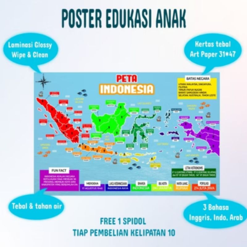 Poster Edukasi Anak Belajar Peta Indonesia dan Negara-negara Asean