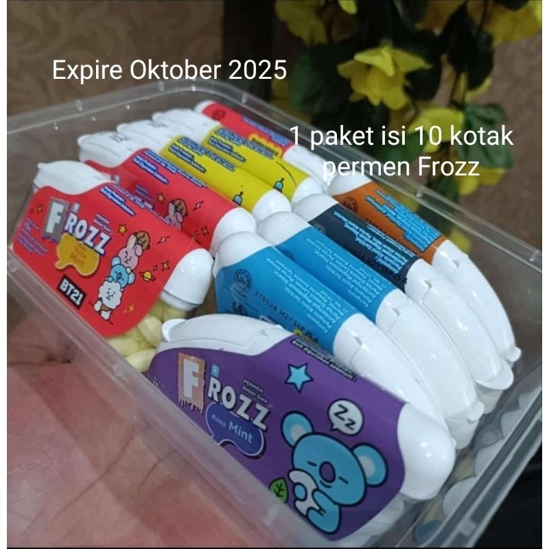 

Paket Permen FROZZ BT21. Satu paket isi 10 kotak.LIMITED EDITION Permen Bebas Gula @15 gram