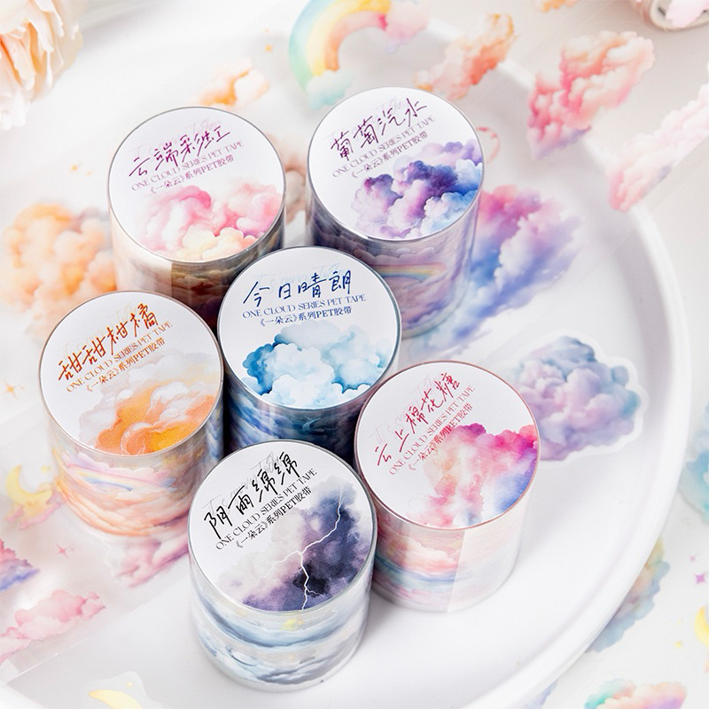 

(3EA2) washi tape selotip transparan kiss cut motif cloud awan colorful warna warni pastel