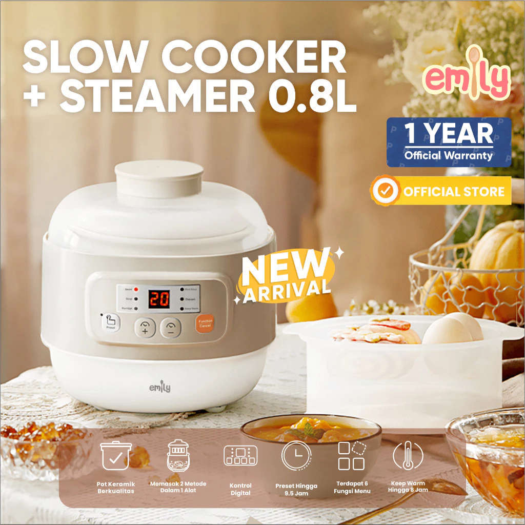 EMILY PORRIDGE COOKER & STEAMER PENGOLAH MAKANAN BAYI 0,8L ESC36005 hanya ready warna cinamon brown 